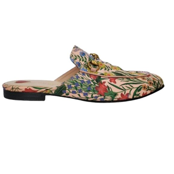 Gucci Floral Canvas Princetown Horsebit Mules Loafers - Picture 1 of 10
